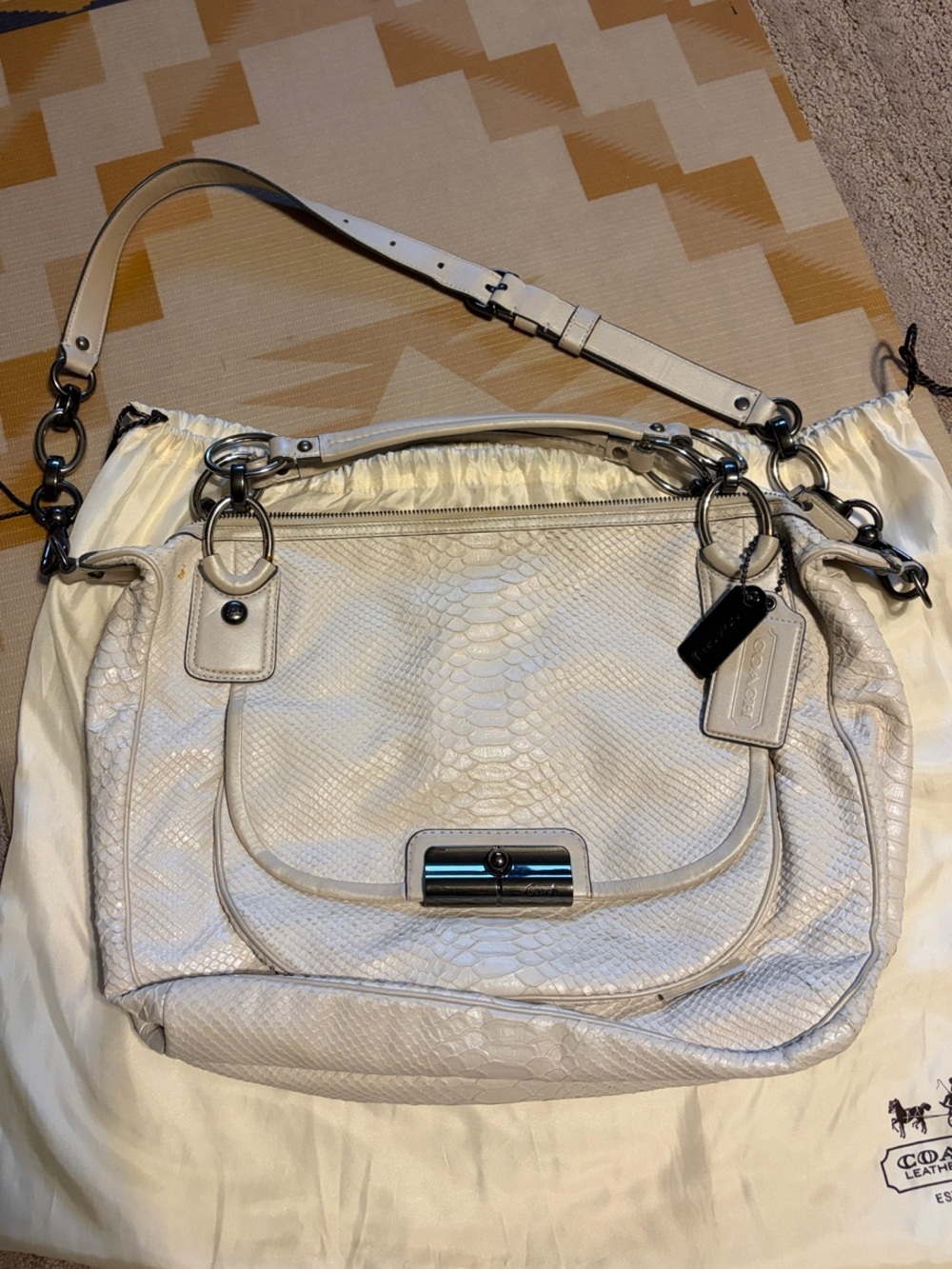 Coach Cream Python-Embossed Leather Shoulder Bag